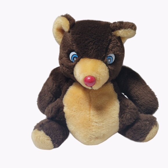 Vintage Nanco Teddy Bear 9 inch Plush Brown Red Nose Stuffed Animal Toy - Picture 1 of 4